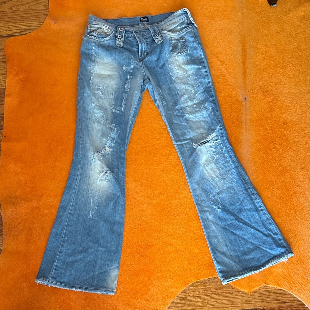 D&G Light Blue Distressed Flare Jeans